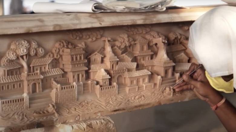 வீடியோ: அபுதாபி கோயிலுக்கான சிலை செதுக்கும் பணிகள் தீவிரம்..!! மார்ச் இறுதிக்குள் அமீரகம் கொண்டு வரப்படும் என தகவல்..!!